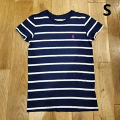 ポロラルフローレンTシャツ　ネイビー✖️白　刺繍ピンク　S　半袖　ボーダー