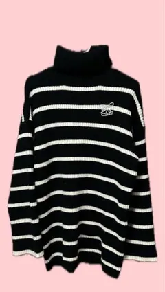 【最終値下げ】ナイスクラップ タートルネック 黒白ストライプ セーター