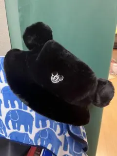 ミッキーマウス 耳付きファーハット黒帽子