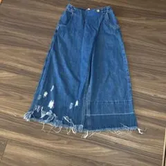 ザラZARA 巻きスカート風ダメージデニムワイドパンツ