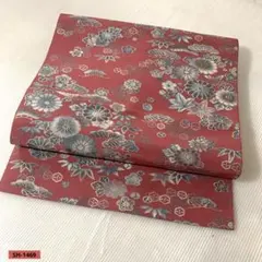 名古屋帯 正絹 赤地 花文 亀甲文様 古典柄 上品華やか 洒落帯 お出かけ