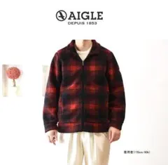 AIGLE（エーグル）レッド×ブラックチェック・ボアフリースブルゾンSジャケット