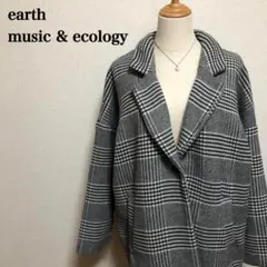 アースミュージック&エコロジー グレンチェック コート F 秋冬 古着 ミドル丈
