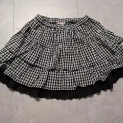 ミキハウス黒と白のチェック柄フリルスカート Lサイズ