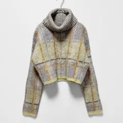 ケービーエフ/ニット/チェック柄/モヘヤ混/アルパカ混/ONE/ショート丈