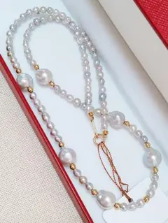 未使用品 k18 ナチュラル あこやベビー真珠 あこや本真珠 ネックレス