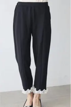 新品未使用　フリルパール ヘムストレートパンツ　ブラック　frene フラーネ