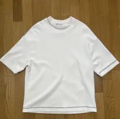 ZARA コントラストハンドステッチTシャツ アイボリー