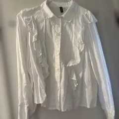 H&M DIVIDED フリル ブラウス ホワイト 長袖 シャツ 秋服 ホワイト