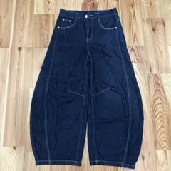 地底人 ステッチバルーンインディゴデニムパンツ ストリート ネイビー