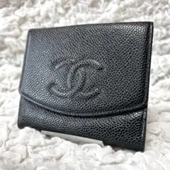 極美品✨CHANEL シャネル キャビアスキン 折り財布 ココマーク ブラック