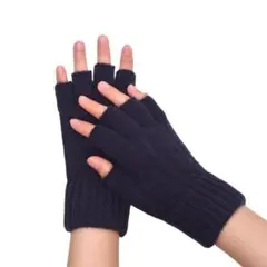 男女兼用　ネイビー　指ぬき手袋　厚手　防寒　作業用　フィンガーレス　スマホ対応