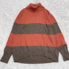 美品　カシミヤ100% タートルネックニット オレンジブラウンストライプ　M〜L