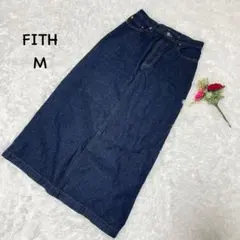 フィス【M】ダークブルーデニム ロングタイトスカート　コットン　濃紺