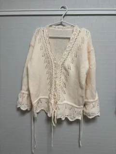 森ガール y2k グランジ レース編みクリーム色カーディガン