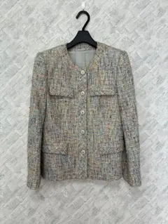 美品★Aquascutum★ノーカラーツイードジャケット マルチカラー ⑨Mのサムネイル
