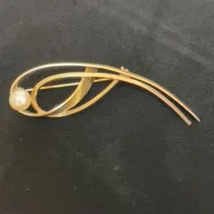 【12】一粒パール　ゴールドブローチ　ヴィンテージ