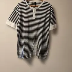 ボーダー半袖Tシャツ ボタン付き