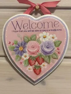 トールペイント作品　ウェルカムプレート　バラといちご