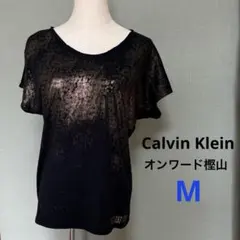 カルバンクライン　ゴールドメタリックプリントTシャツ　M オンワード樫山　黒Tのサムネイル
