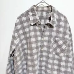 長袖 チェックシャツ ブラウン ホワイト チュニック ゆったり 大きめ