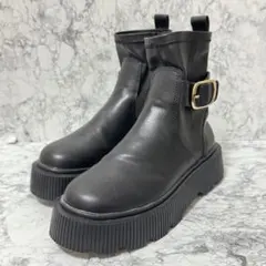 【未使用級】ZARA ショートブーツ サイドジップ レザー ブラック