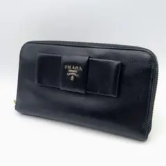 PRADA プラダ サフィアーノ 長財布 ラウンドジップ 黒 リボン ラウンド
