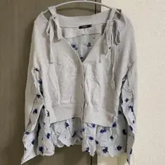 【美品】DRESSLAVE 花柄切り替えレイヤードカーディガン グレー 2way