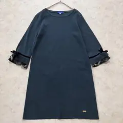 ブルーレーベルクレストブリッジ ワンピース　袖フリル リボン ダークグリーン