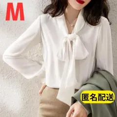 ◇Mサイズ ボウタイブラウス 白 長袖 フォーマル オフィス 卒業式 入学式人気
