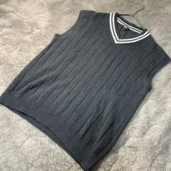 UNIQLO ニットベスト Vネック ライン入り リブ編み M ユニセックス