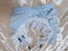 ヘッドドレス 水色 カチューシャ リボン フリル ロリータ