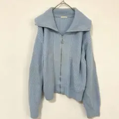 【人気色】GU チャンキーニット ハーフジップ セーター 水色 Mサイズ