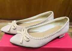 ESPERANZA フラットパンプス ピンクベージュ スエード リボン 22cm