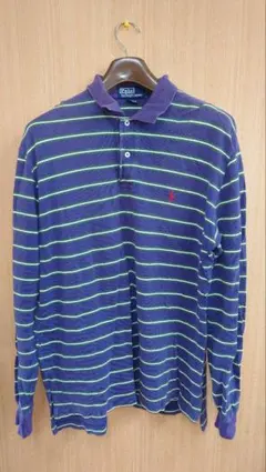 Polo by Ralph Lauren 長袖ポロシャツ L 紫と緑のストライプ