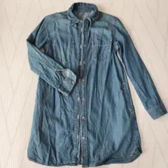 デニム長袖シャツ丈長め