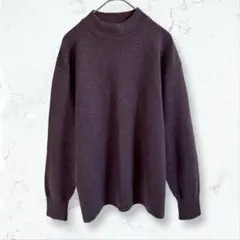 s051 ニット セーター 紫 F 丸首 上品 秋冬 無地 長袖 ウール100%