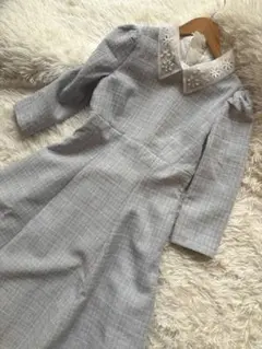 美品　tocco closet レース襟付きツイードワンピース