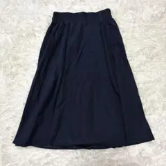 アースミュージックエコロジー　フレアスカート ひざ丈　ベロア風　ウエストゴム　紺