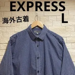 海外古着　エクスプレス　長袖　長袖シャツ　薄手シャツ　水玉シャツ　サイズL