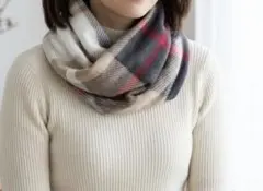 A-13(かぶるだけ)ふんわりフリーススヌード チェック柄