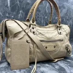 良品☆バレンシアガ ザ シティ レザー 2WAYハンドバッグ ベージュ