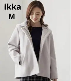 ikka Mサイズ ウールライクコートライトグレー フード着脱可