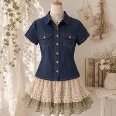 森ガール　平成　グランジ　j.crew デニム半袖シャツ　かわいいのサムネイル