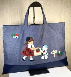 familiar ファミリア レッスンバッグ 手刺繍デニムバッグ ネイビーのサムネイル
