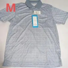 薄グレーと白のチェック柄 の半袖ポロシャツ Mサイズ　T-2