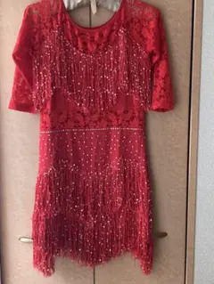 ラテン用フリンジ付き赤いダンスドレス