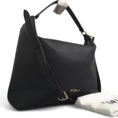 極美品 フルラ 2Way ショルダー・ハンドバック ブラックレザー