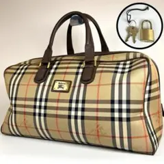 【美品】バーバリー ボストンバッグ ノバチェック レザー キャンバス ホース