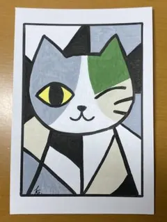 猫　手描きアート　ポストカード